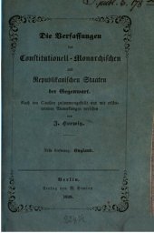 book Die Verfassungen der constitutionell-monarchischen und republikanischen Staaten der Gegenwart / England