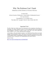 book Why the professor can't teach: Mathematics and the dilemma of university education