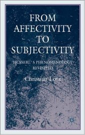 book From Affectivity to Subjectivity: From Affectivity to Subjectivity