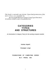 book Categories, Types, and Structures: An Introduction to Category Theory for the Working Computer Scientist (Foundations of Computing Series)