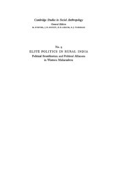 book Elite Politics in Rural India: Political Stratification and Political Alliances in Western Maharashtra