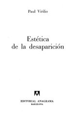 book Estetica de la desaparicion (Esthetique de la disparition)