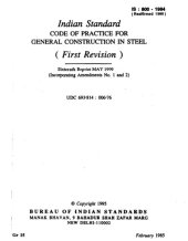 book INDIA STANDARD CODE OF PRACTICE FOR GENERAL CONSTRUCTION, IN STEEL