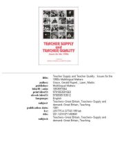 book Teacher Supply and Teacher Quality: Issues for the 1990s (Multilingual Matters)