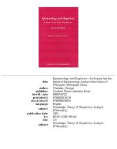 book Epistemology and Skepticism: An Enquiry into the Nature of Epistemology (The Journal of the History of Philosophy Monograph)