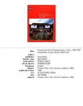 book Poverty and Social Developments in Peru, 1994-1997 (World Bank Country Study)