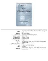 book Hugo von Hofmannsthal: poets and the language of life