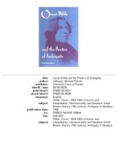 book Oscar Wilde and the poetics of ambiguity