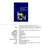 book Measuring the Burden of Disease and the Cost-effectiveness of Health Interventions: A Case Study in Guinea, Issue 333