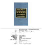 book Historical Dictionary of Burundi (African Historical Dictionaries, No. 73)