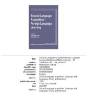 book Second Language Acquisition: Foreign Language Learning (Multilingual Matters 58)