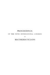 book Proceedings of the Fifth International Congress of Mathematicians (Cambridge, 22-28 August 1912) - Volume I