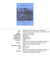 book Prehistory of Utah and the Eastern Great Basin (Anthropological Papers ; No. 98)