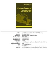 book French-Canadian Civilization (Acsus Papers)