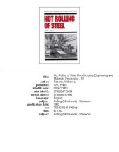 book Hot Rolling of Steel (Manufacturing Engineering and Materials Processing)