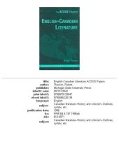 book English-Canadian Literature (Acsus Papers)