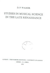 book Studies in Musical Science in the Late Renaissance (Medicine & Renaissance Study)