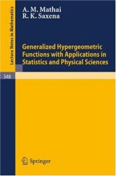 book Generalized hypergeometric functions with applications in statistics and physical sciences