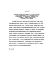 book Marketing Women's Writing in Eighteenth Century England: The Consideration of Audience in the Works of Mary Astell, Lady Mary Wortley Montagu, and Frances Burney (Ph.D. Dissertation)  