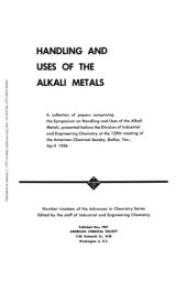 book Handling and Uses of the Alkali Metals