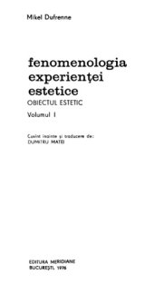 book Fenomenologia experientei estetice, vol. 1