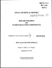 book Repair welding of fusion reactor components