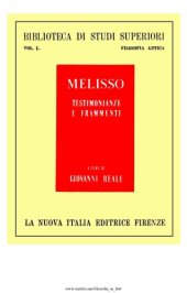 book Melisso. Testimonienza e frammenti