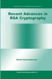 book Recent Advances in RSA Cryptography