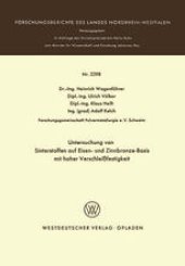 book Untersuchung von Sinterstoffen auf Eisen- und Zinnbronze-Basis mit hoher Verschleißfestigkeit