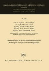 book Untersuchungen an Werkzeugmaschinenspindeln, Wälzlagern und hydrostatischen Lagerungen