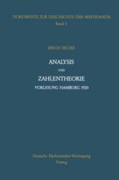 book Analysis und Zahlentheorie: Vorlesung Hamburg 1920