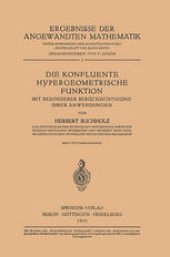 book Die Konfluente Hypergeometrische Funktion: Mit Besonderer Berücksichtigung ihrer Anwendung