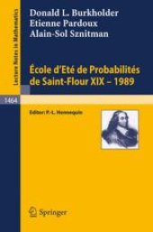 book Ecole d'Eté de Probabilités de Saint-Flour XIX — 1989