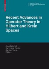 book Recent Advances in Operator Theory in Hilbert and Krein Spaces