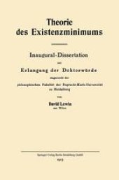 book Theorie des Existenzminimums: Inaugural-Dissertation zur Erlangung der Doktorwurde eingereicht der philosophischen Fakultat der Ruprecht-Karls-Universitat zu Heidelberg