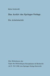 book Das Archiv des Springer-Verlags: Ein Arbeitsbericht