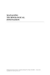 book Managing Technological Innovation: Competitive Advantage from Change, Third Edition