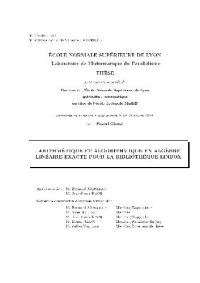 cover of the book Arithmetique et algorithmique en algebre lineaire exacte pour la bibliotheque LinBox