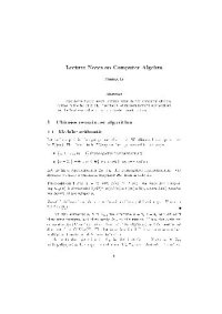 cover of the book Lecture notes on computer algebra