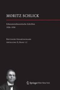 cover of the book Moritz Schlick: Erkenntnistheoretische Schriften 1926–1936