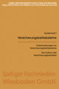 cover of the book Vorbemerkungen zur Versicherungsbetriebslehre