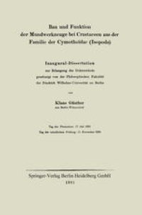 cover of the book Bau und Funktion der Mundwerkzeuge bei Crustaceen aus der Familie der Cymothoïdae (Isopoda): Inaugural-Dissertation