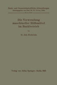 cover of the book Die Verwendung maschineller Hilfsmittel im Bankbetrieb