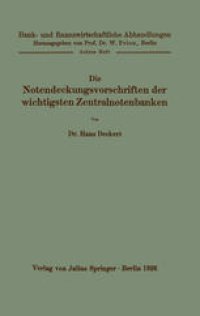 cover of the book Die Notendeckungsvorschriften der wichtigsten Zentralnotenbanken