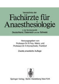 cover of the book Verzeichnis der Fachärzte für Anaesthesiologie in der Bundesrepublik Deutschland, Österreich und der Schweiz