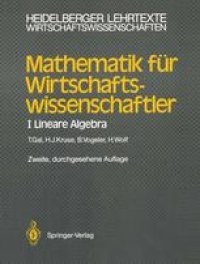 cover of the book Mathematik für Wirtschaftswissenschaftler: I Lineare Algebra