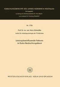 cover of the book Leistungsbeeinflussende Faktoren im Radar-Beobachtungsdienst