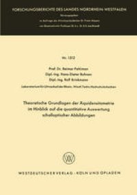 cover of the book Theoretische Grundlagen der Äquidensitometrie im Hinblick auf die quantitative Auswertung schalloptischer Abbildungen