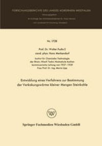 cover of the book Entwicklung eines Verfahrens zur Bestimmung der Verkokungswärme kleiner Mengen Steinkohle