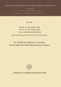 cover of the book Der Einfluß der Elektronen-Turbulenz auf die elektrische Mikrofeldverteilung im Plasma